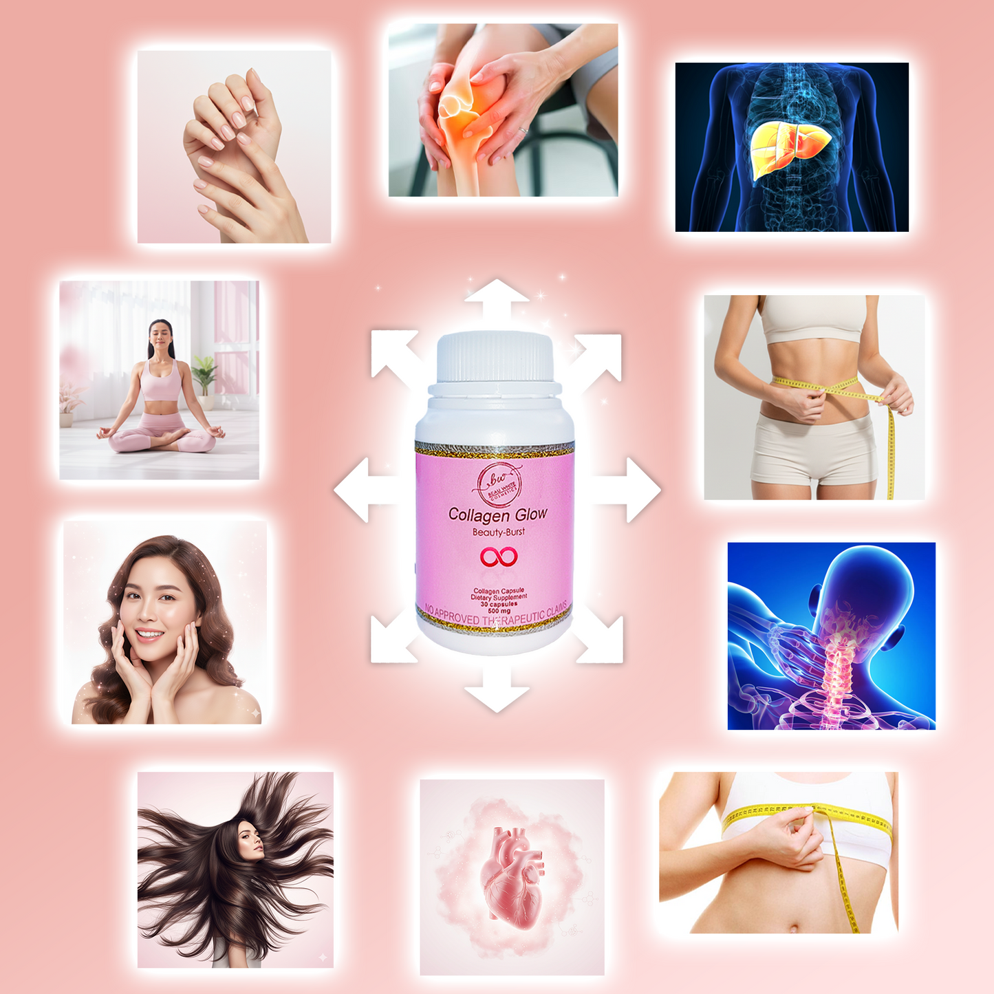 BEAUTY BURST Collagen Glow - Anti-Aging Brightening Skin Marine Collagen 30pcs Capsules